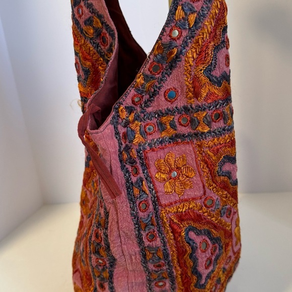 Embroidered Pink Boho Shoulder Bag/ sling sack - Picture 7 of 9